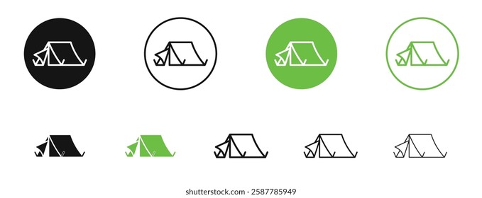 Camping icons in black and green colors collection