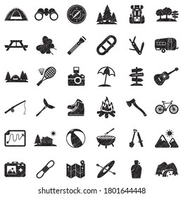 Camping Icons. Black Scribble Design. Vector Illustration.