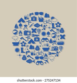 Camping icons in circle