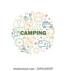 Camping Icons Circle Shape Background Vector Design.