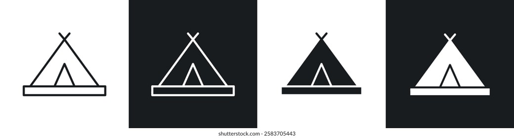 Camping icons collection in black and white filled and line versions