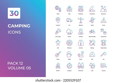 Camping icons collection. Set vector line with elements for mobile concepts and web apps. Collection modern icons.