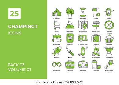 Camping icons collection. Set vector line with elements for mobile concepts and web apps. Collection modern icons.