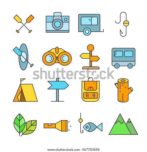 camping icons color\
style