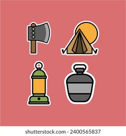 "Camping icons" depict various symbols related to camping such as tents, campfires, compasses, etc. This asset is suitable for outdoor, adventure, camping, hiking, and nature-themed designs