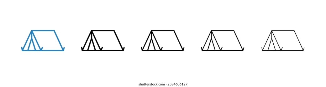 Camping icons in five different stroke sizes