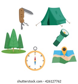 Camping Icons With Flat Design Style