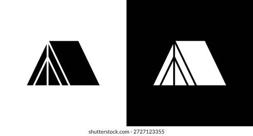 Camping Icons flaches Vektorkonzept. Schwarzweißillustrationen