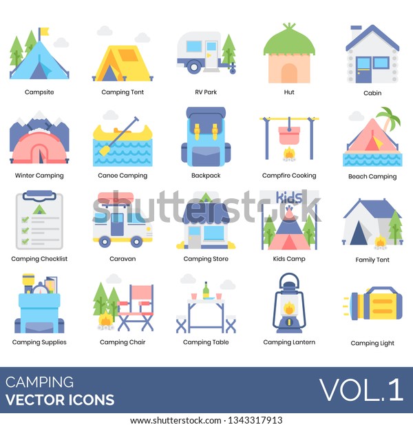 Camping Icons Including Campsite Tent Rv Stock Image Download Now