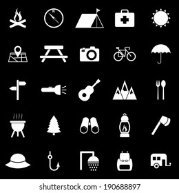 Camping icons on black background, stock vector