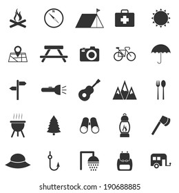 Camping icons on white background, stock vector