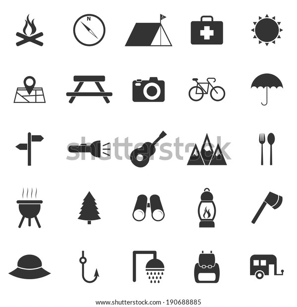 Camping icons on\
white background, stock\
vector