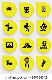 Camping icons on yellow button,vector