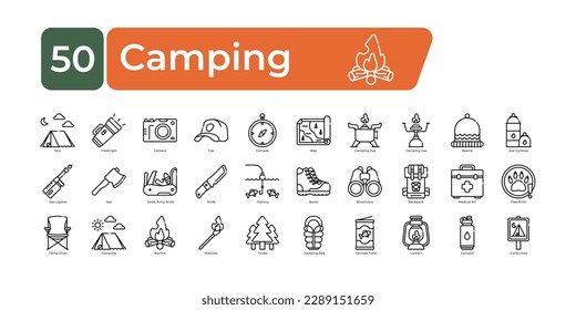 Paquete de Iconos de Camping. Iconos de línea delgada configurados. iconos vectoriales simples y limpios