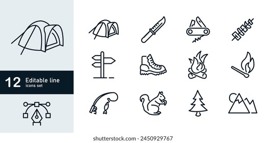 Camping Icons Pack. Thin line icons set. Flat icon collection set. Simple vector icons
