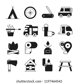 camping icons set