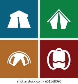Camping icons set. set of 4 camping filled icons such as tent