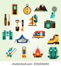 Camping Icons Set accessory mountain
