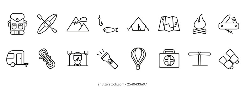 Camping icons set. Active recreation illustration. Outdoor recreation icon set. EPS 10.