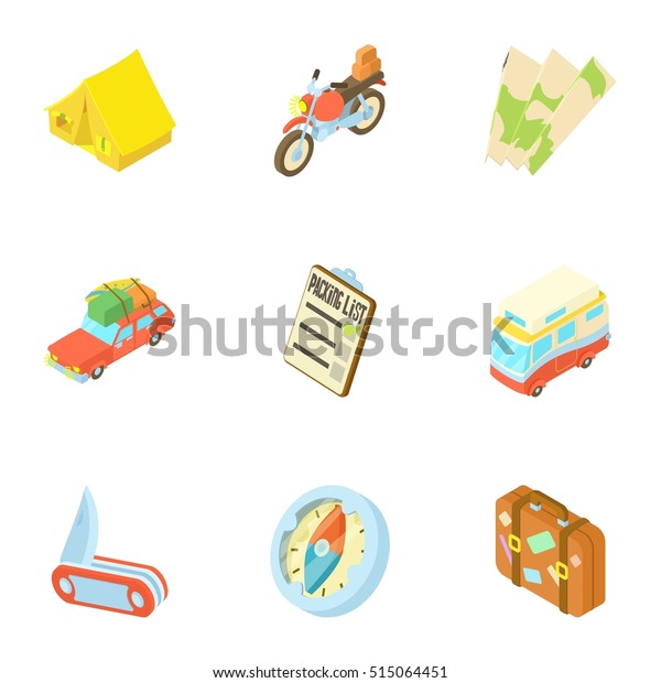 Camping icons set. Cartoon illustration of 9 camping\
vector icons for web