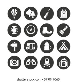 camping icons set in circle button style