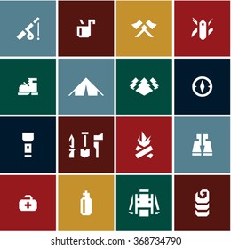 Camping icons set. Camping equipment.