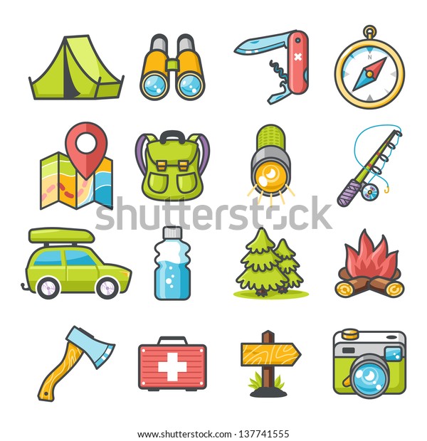 Camping icons set. Happy\
series
