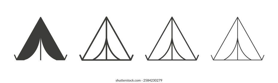 Camping icons set. Liner outlined and flat black color