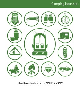 Camping icons set, made in flat design 
