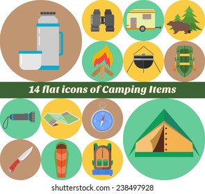 Camping icons set, made in flat design 