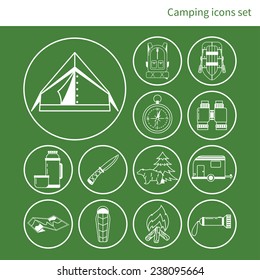 Camping icons set, made in line design 