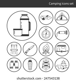 Camping icons set, made in line design