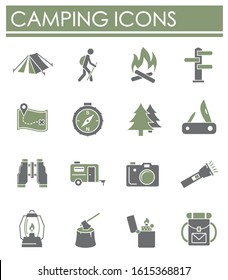 Camping icons set on background for graphic and web design. Creative illustration concept symbol for web or mobile app.