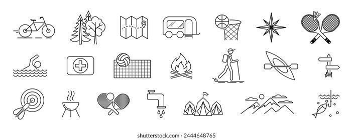 Camping icons set. Tourism, sports, active recreation. Vector