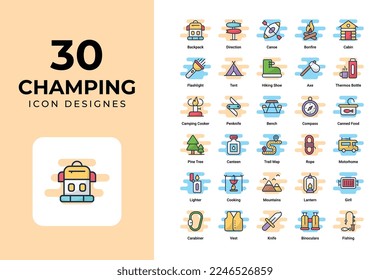 Camping icons set vector design