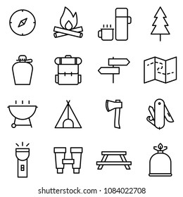 Camping icons set. Vector summer line icons illustration.