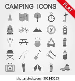 Camping icons set for web and mobile application. Vector illustration on a white background.