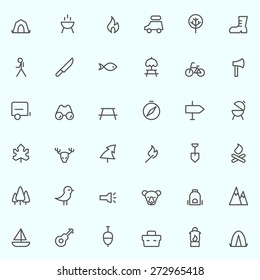 camping icons, simple and thin line design