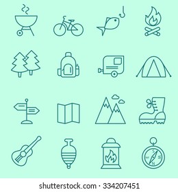 Camping icons, thin line design