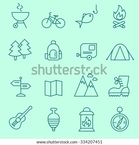 Camping icons, thin line design