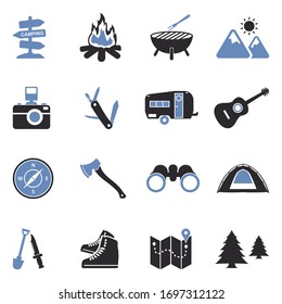 Camping Icons. Two Tone Flat Design. Vector Illustration.