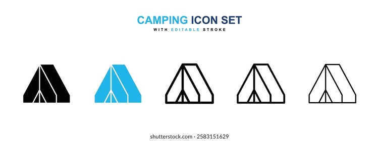 Camping icons vector collection in black and blue colors on white background
