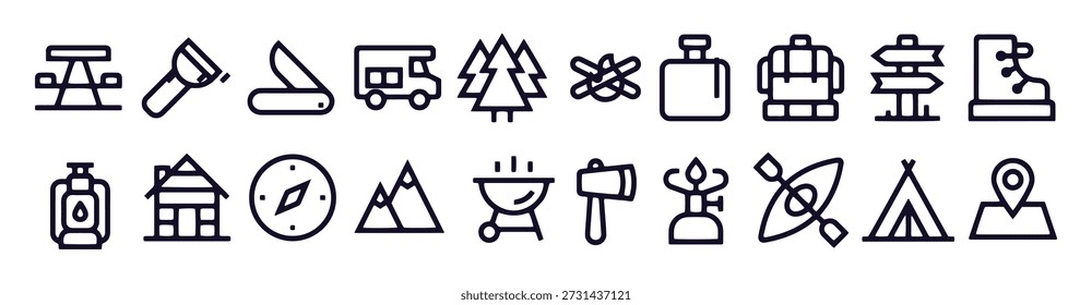 Ilustración de diseño de Vector de iconos de camping