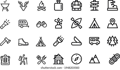 Camping Icons vector design  outline black and white 
