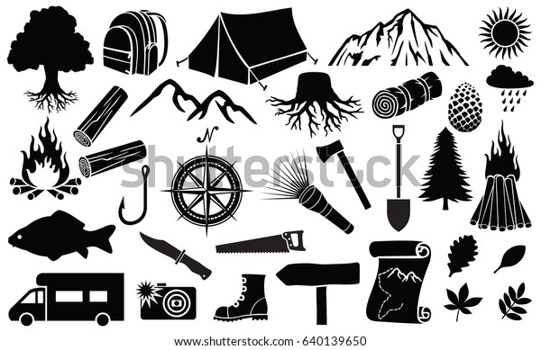 camping icons vector\
illustration