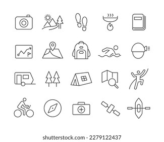 Camping Icons - Vector Line. Editable Stroke.