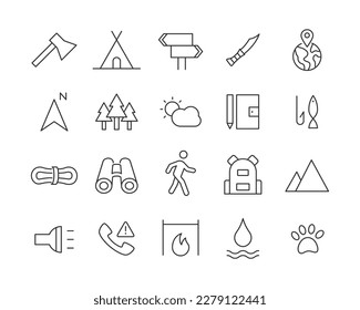 Camping Icons - Vector Line. Editable Stroke.