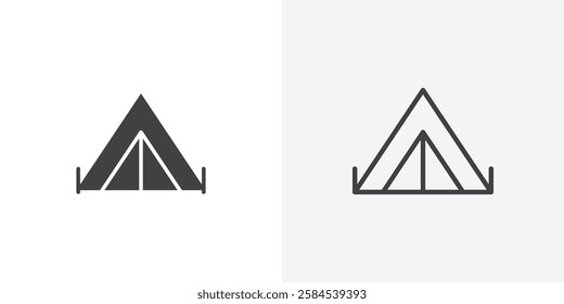 Camping icons vectors illustrations in black fill and liner versions