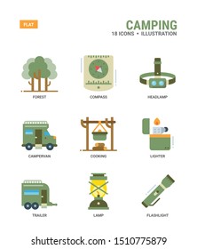 Camping icons for web design, book, magazine, poster, ads, app, etc.