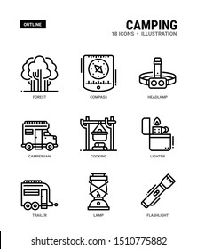 Camping icons for web design, book, magazine, poster, ads, app, etc.